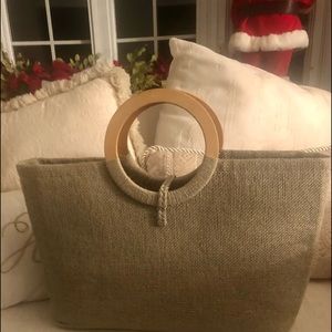 Fabric Beach Tote with wood handles.